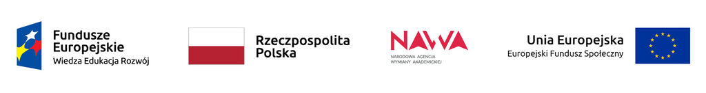 belka logotypów na którą składa się - logo Fynfyszy Europejskich Wirdza Edukacja Rozwój, flaga Rrzeczpospolitej Polskiej, logo Narodowej Agencji Wymiany Akademickiej oraz logo Europejskiego Funduszu Społecznego Unii Europejskiej